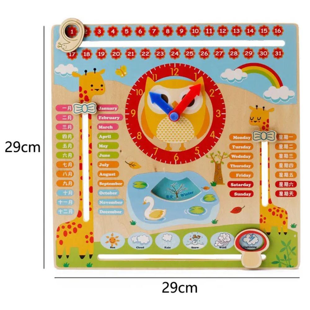 Children Dinosaur Wooden Calendar Clock Educational Toys Montessori Educational Learning Time Weather Week Cognitive Parish Toys