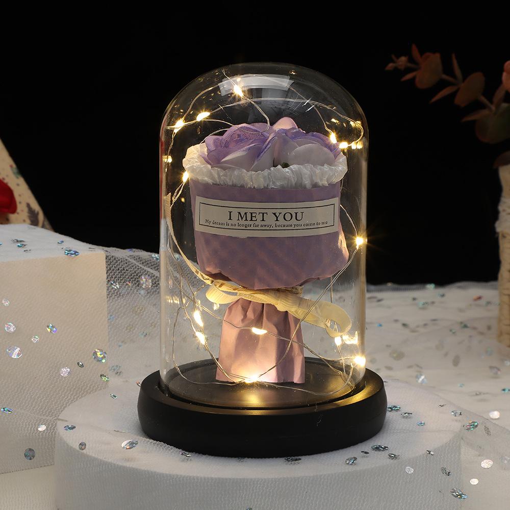 Valentine's Day Immortal Flower Glass Cover Rose Ornament for Girlfriend Holiday Arrangement Rose Simulation Flower Home