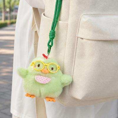 Plush Chicken Pendant Keychain, Embroidered Auspicious Words Design, with Squeaking Backpack Charm for Kids Adults