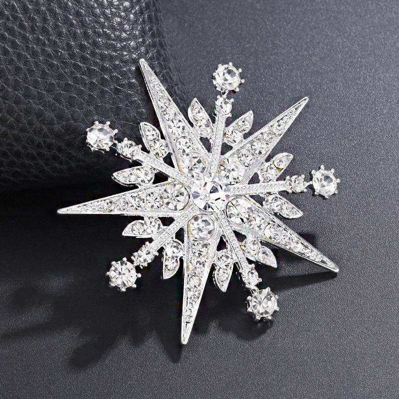 Elegant Rhinestone Eight-Pointed Star Brooch - Unisex Fashion Accessory