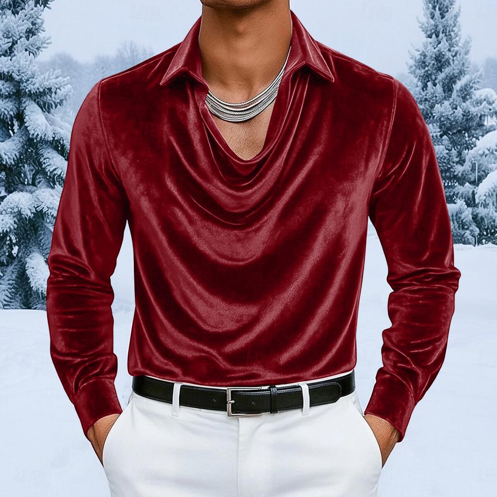 Stylish Men's Color Velvet Long,sleeved T,shirt Pullover Top