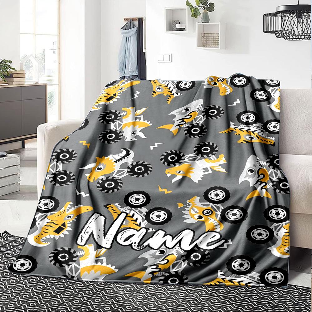Custom Name Truck Theme Printed Blanket - Perfect for Couch, Bed, Travel & Outdoor Use | Machine Washable, Cozy & Durable.