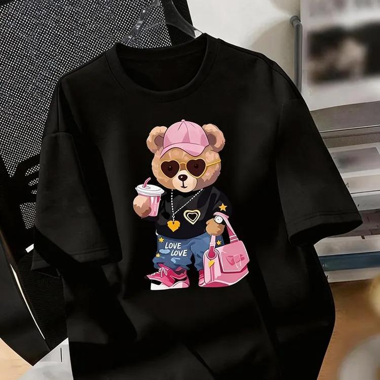 Russia Streetwear Unisex T Shirt Cute Lazy Cat Hip Hop Bear Rabbit Graffiti Multiple Cartoon Design Printed Cotton Graphic Tee