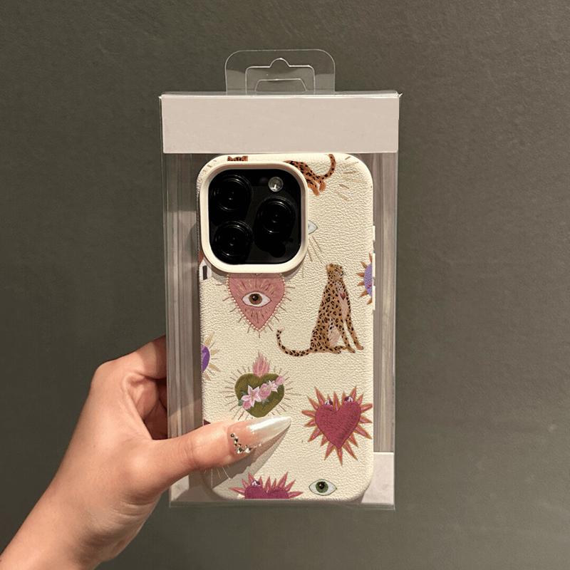Leopard Heart Eye Print Phone Case for iPhone 17 16 15 14 13 12 11 Pro Max , Full Body Protective Cover, Animal Pattern Design