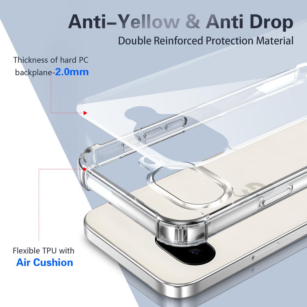 For Google Pixel 9a Case TPU PC Transparent Phone Cover with Airbag Corner Protection