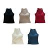 Dame V-hals Halter Polstrede Tanktoppe Ribbet Dobbeltforede Ærmeløse Basis Skjorter med Indbygget BH Sommer Sexede Gå-ud Toppe