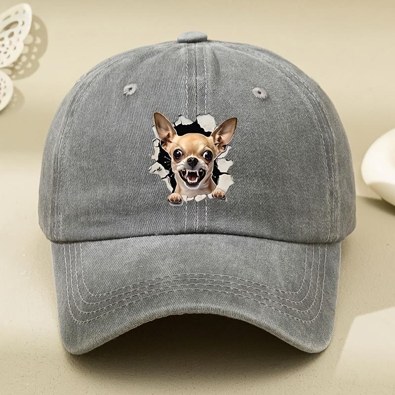 Czapka z daszkiem w nadrukiem psa Chihuahua, postarzana, vintage, prana, czapka typu "Dad Hat", casualowa, regulowana, przeciwsłoneczna
