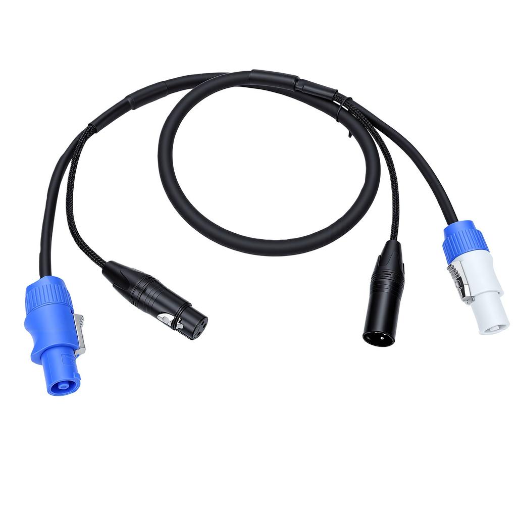 Extension Cable Fit for PowerCon Professional 23AWG AC Power 3 Pin XLR Signal Combo Cable for Stage Lighting Concerts