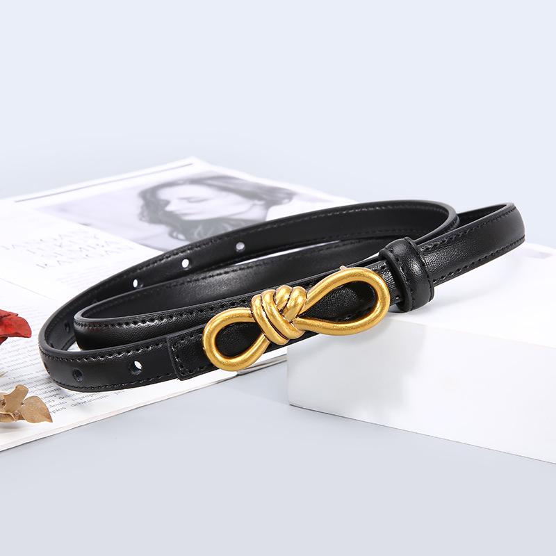 Women's Genuine Leather Bowknot Waist Belt - Simple, Versatile, Thin Cowhide Accessory for Dresses, Skirts, Shirts, and Trousers.