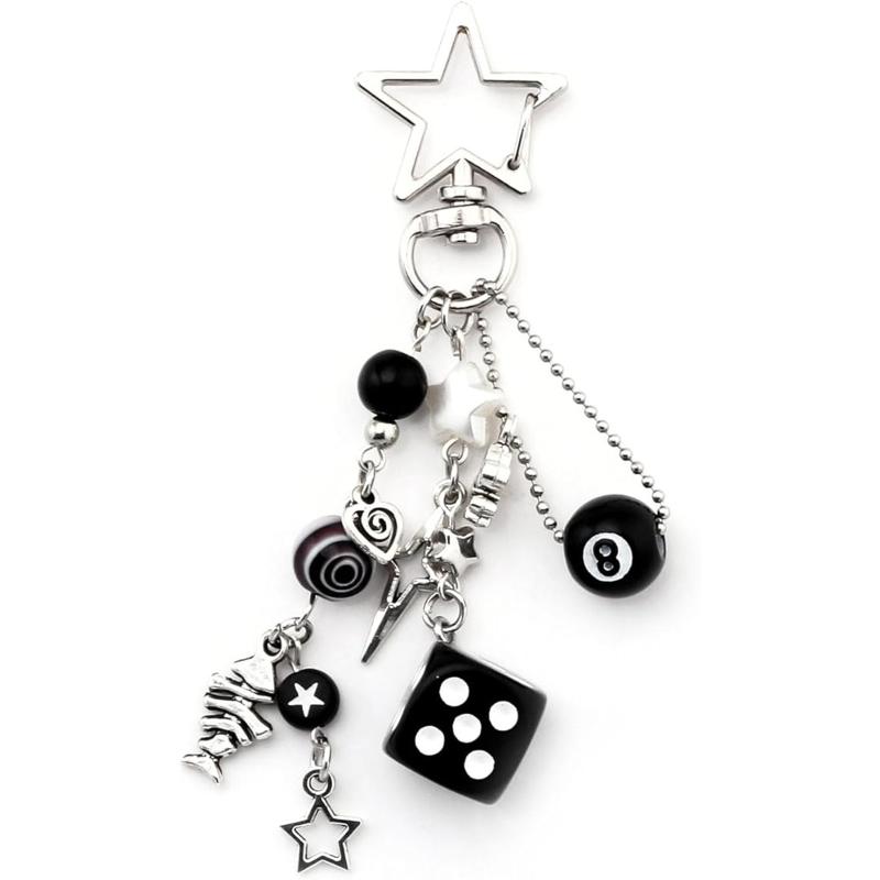 Punk Hiphop Black Dice Keychain Vintage No.8 Billiard Lucky Pendant Cool Y2K Accessory for Streetwear Fans Daily Wear