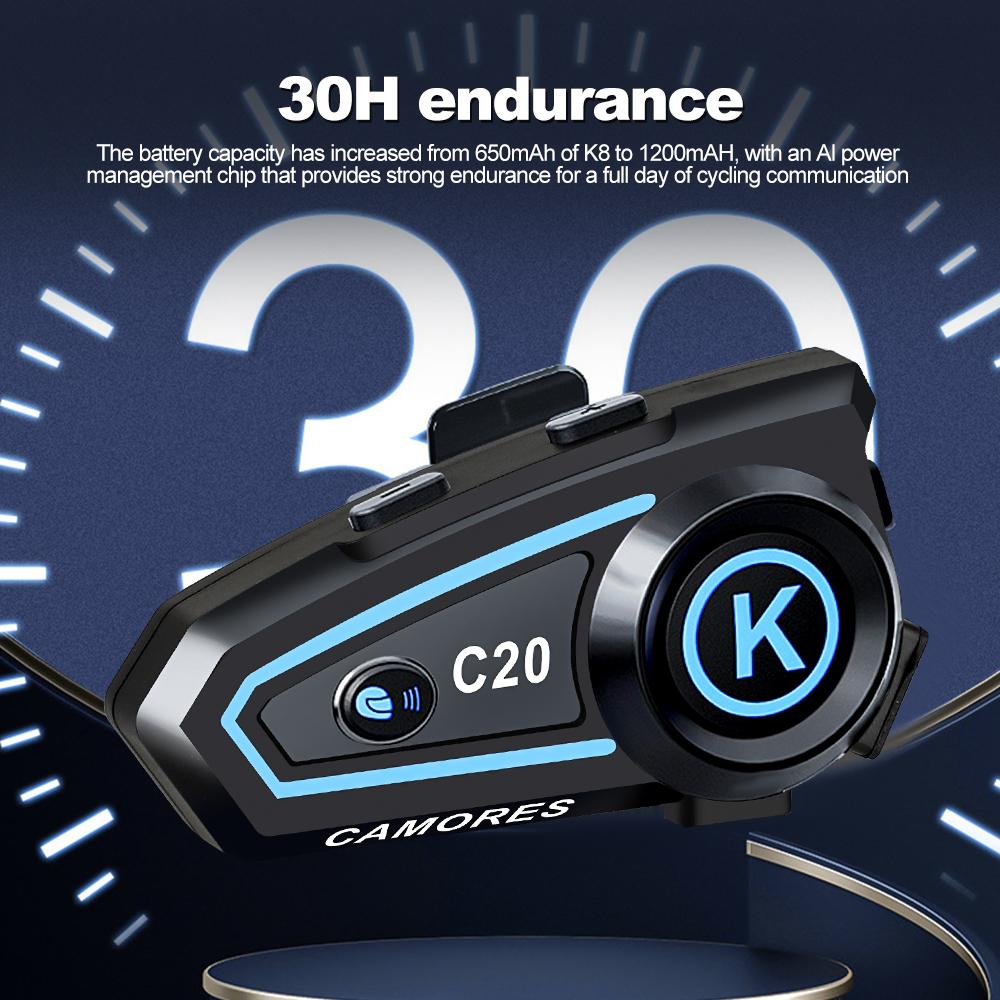 C20 Motorcycle Helmet Bluetooth Headset with Ambient Light Waterproof Music Player 1200mAh BT5.3 Motor Headphone Handsfree Call