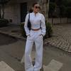 Cross-border European and American casual women's clothing fashion waist sexy zipper cardigan jacket lace-up trousers spring and autumn two-piece set