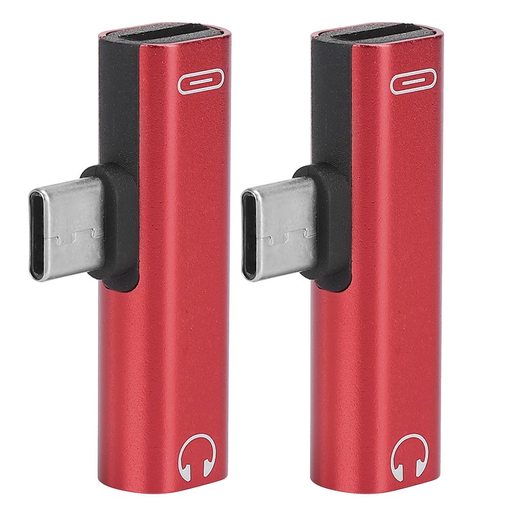 2Pcs 2 in 1 TypeC to 3.5mm Assist o Cable Wire Charger Headset Distributor Adapter(rouge )