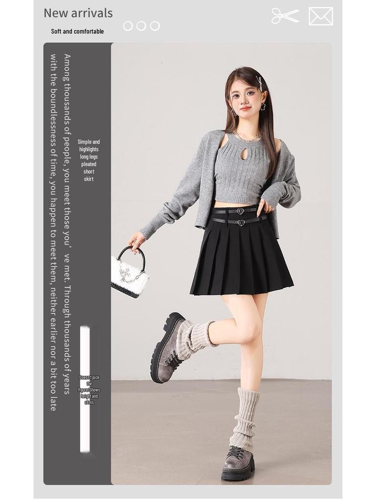 2025 Versatile College Style High Waist Pleated Skirt with Double Belt - Slimming & Anti-Exposure