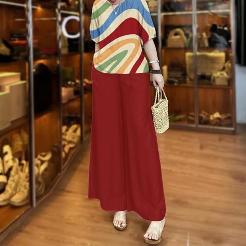 

ZANZEA Women Half Sleeve Print Blouse and Pants Casual Two Piece Suit Sets 2XL