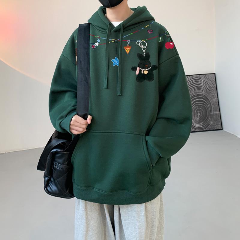 Autumn Winter Vintage Loose Hooded Sweatshirt Men Fashion Print Casual Hoodie Y2K Streetwear Sweatshirts