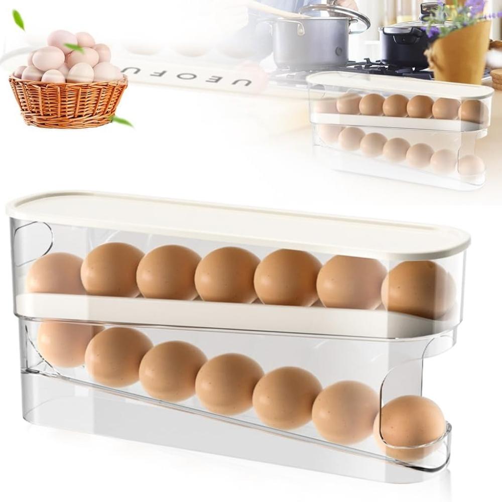 Auto Rolling Fridge Egg Container Space Saving Eggs Dispenser for Refrigerator Storager Automatic Scrolling Egg Rack Holder for Kitchen
