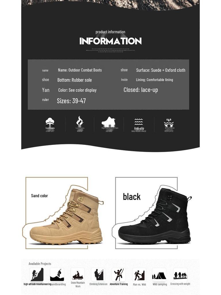 Men's Large Outdoor Hiking Boots: Wear-Resistant, Anti-Kick Military Style for Camping and Sports.