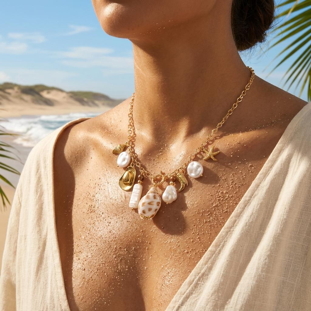 Boho Ocean Style Shell Starfish Conch Pendat Necklace For Women Gold Color Pearl Scallop Metal Chain Choker Summer Beach Jewelry