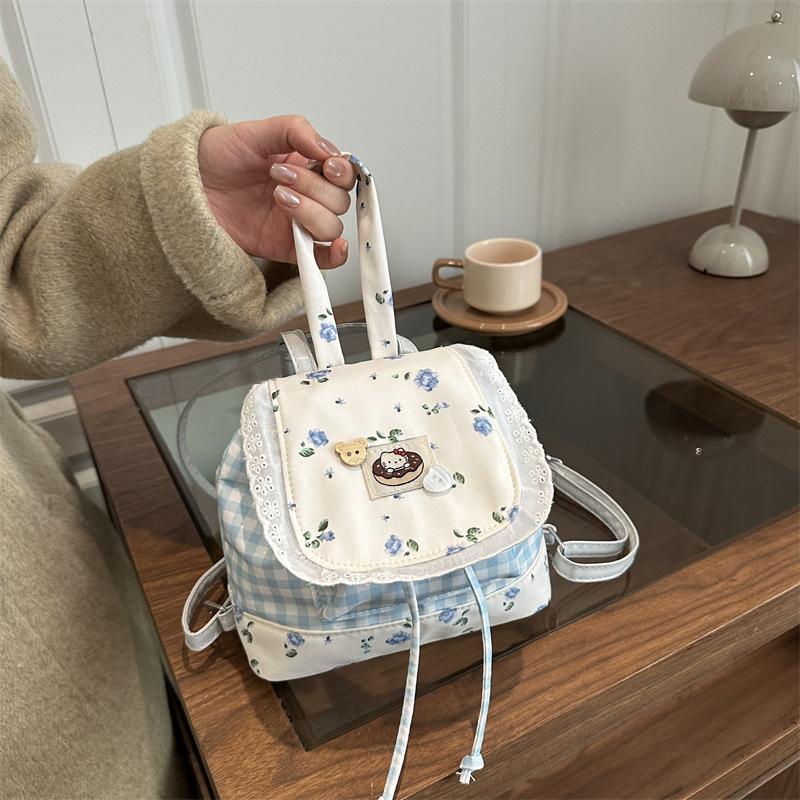 Sweet sister lace girl college backpack female personality casual fashion trend versatile personality backpack синий