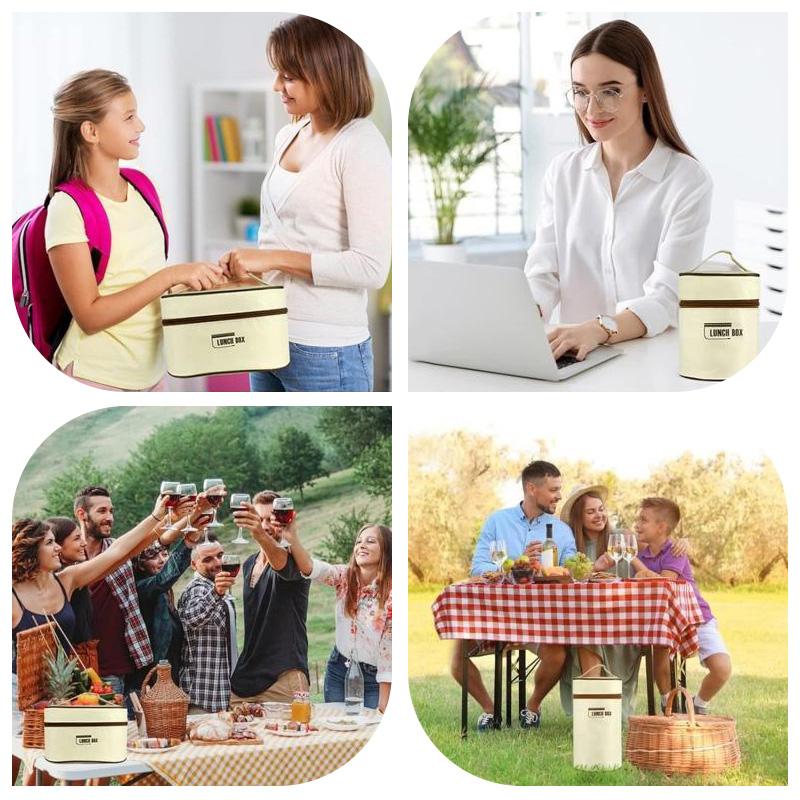 Lunch Box Portable Insulated Food Lunch Container Set with Thermal 4 Separate Stackable Lunch Container Kitchen for Adult Kid