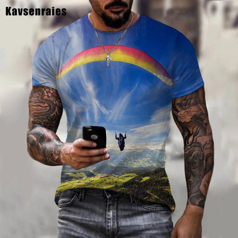 Paragliding Printed 3D T-shirt 2022 Fashion Summer Cool Extreme Sport Streetwear T Shirts Boy Girl Oversized Tops