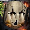 2D Flat Aluminium Halloween Sign with Black Cat & Ghosts Pattern - Halloween Figurine Ornaments - Ideal for Front Door, Wall, Porch, Fence Decor