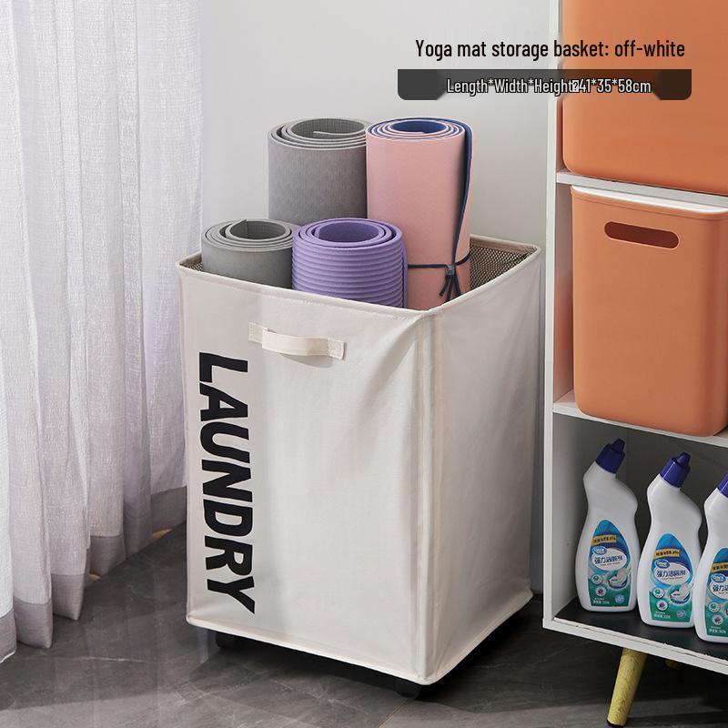 Japanese Home Oxford Cloth Laundry Basket with Wheels - Storage for Clothes, Dirty Laundry, and Yoga Mats.