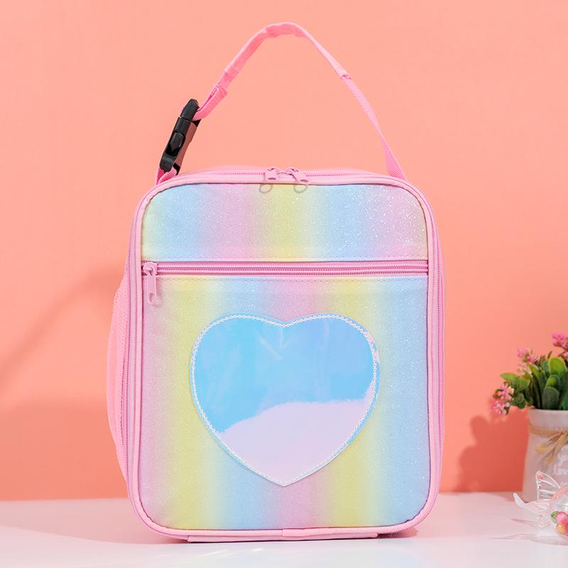 Heart-Shaped Rainbow Insulated Lunch Bag for Kids - Cute Cartoon Design