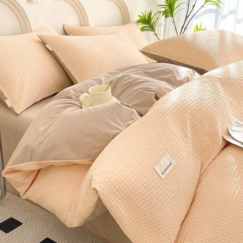 Class A Cotton Waffle Weave Luxury Bedding Set: Duvet Cover, Bed Sheet, & Pillowcases