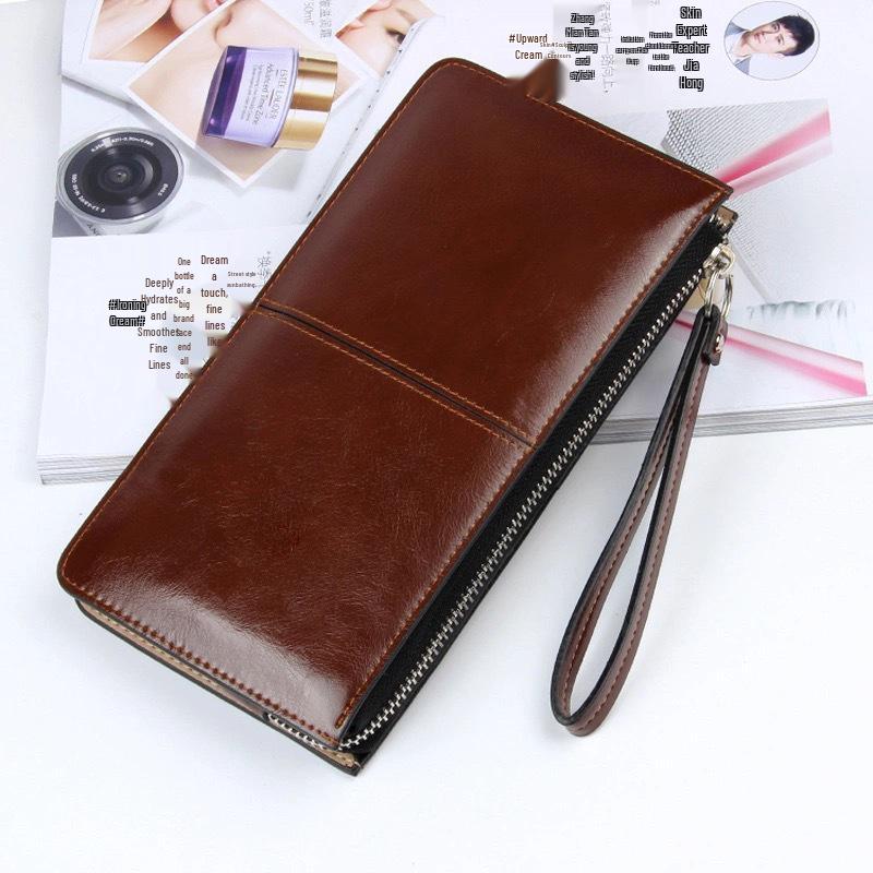 Women's Korean Style Zipper Wallet - Long Clutch with Multi-Card Slots and Wristlet