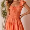 Summer new European and American off-shoulder orange dress with ruffled hem waist for slimming mid-length vacation dresses