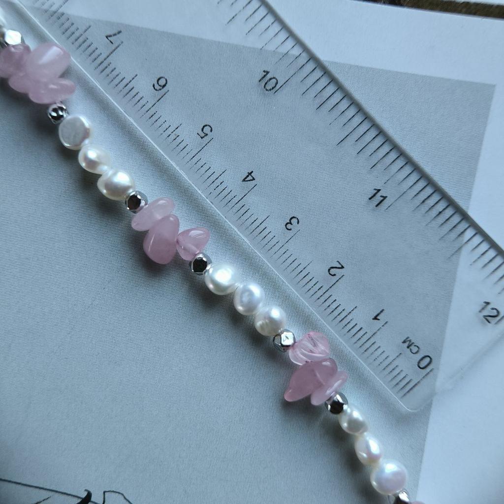 Silver Necklace with Natural Baroque Pearls, Quartz, Item Weight 19.7 G (2184898)