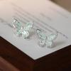925 Silver Needle Zircon Mint Green Butterfly Stud Earrings For Women Party Classic Fine Jewelry Light Insect Accessories