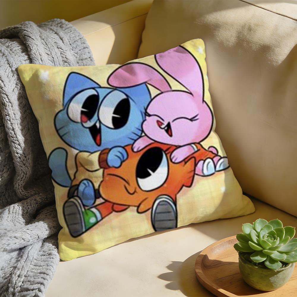 Cushion Cover Washed Linen Soft Breathable Decorative Case For Sofa Home Cartoon GGumball DDarwin Pillow cover