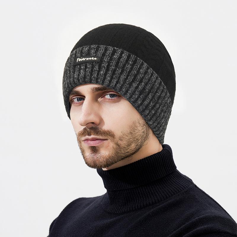 Winter Color Matching Wool Knitted Hat for Men Outdoor Cycling Cold-Proof Warm Wool Hat