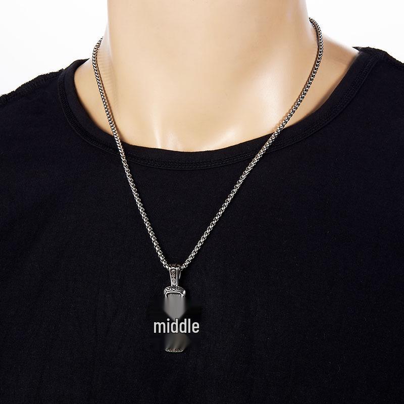 Men's Titanium Steel Cross Pendant Necklace with Retro Inscription