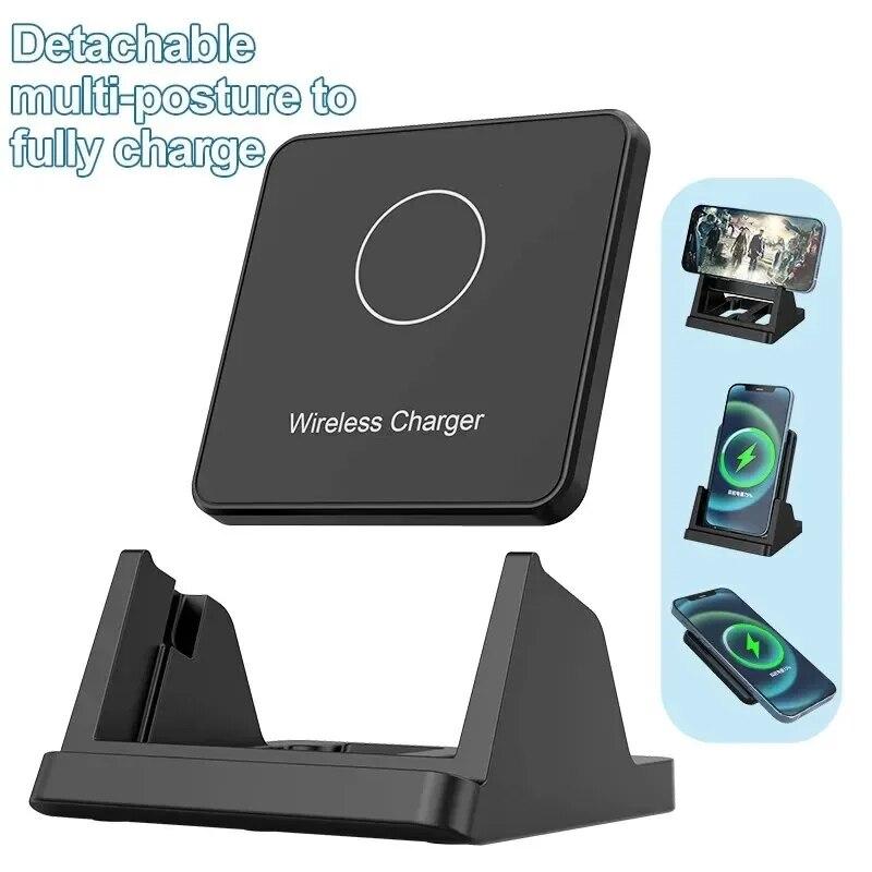 Wireless Charger Pad Stand Desktop Ultra-thin Mobile Phone Fast Charging Dock Station For iPhone 15 14 13 12 Samsung Xiaomi