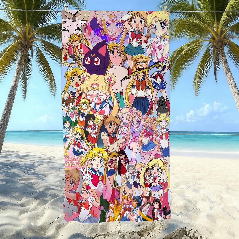 Sailor Moon Microfiber Beach Towel Quick-Drying Absorbent Cartoon Printed Swimming Bath Towel Seaside Portable