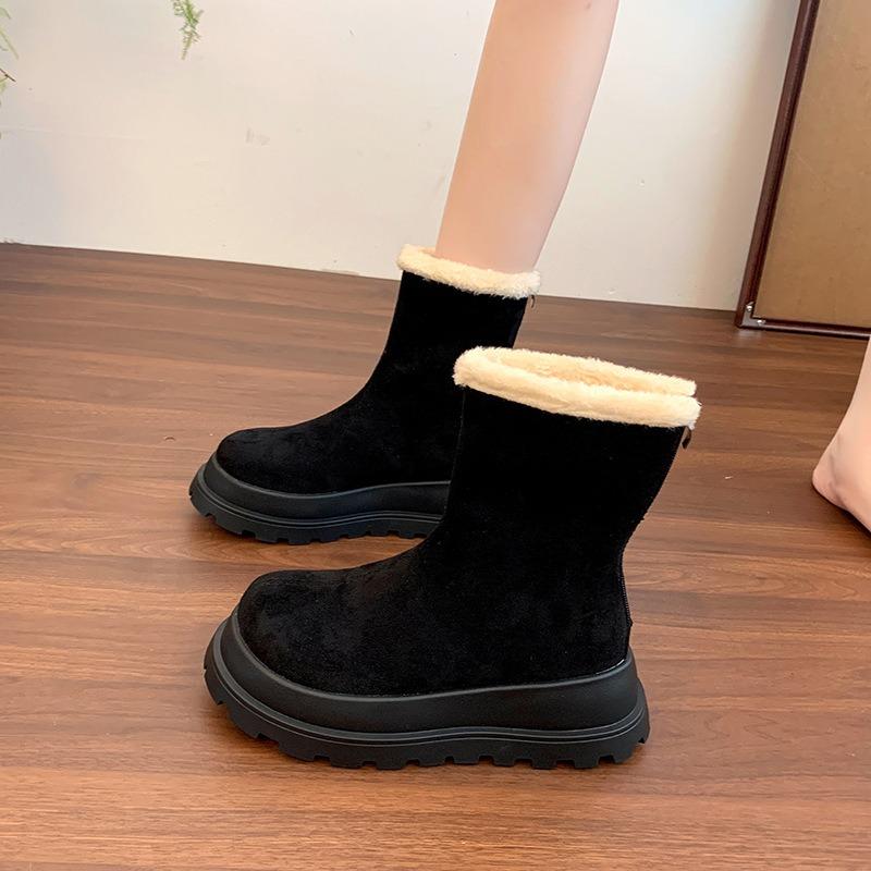 Large Size Snow Boots Women's Winter New Suede Retro Short Boots Women's Velvet Thickened Warm Women's Boots