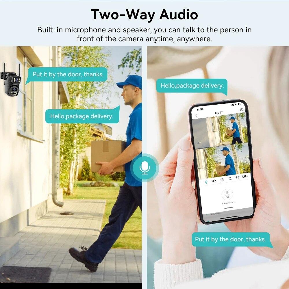 New EU 4K 8MP WIFI PTZ IP Camera Dual Lens With Dual Screen Ai Human Auto Tracking Color Nightvision ICsee Outdoor Surveillance Camera