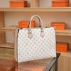 Bolso de mano de color sólido de gran capacidad con accesorios de metal y letras estampadas para mujer, estilo clásico de lujo, artesanía retro