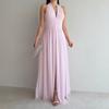 European and American Women's Clothing Spring and Summer Backless Neck Collar Sleeveless Long Dress Waist Split Temperament Dress