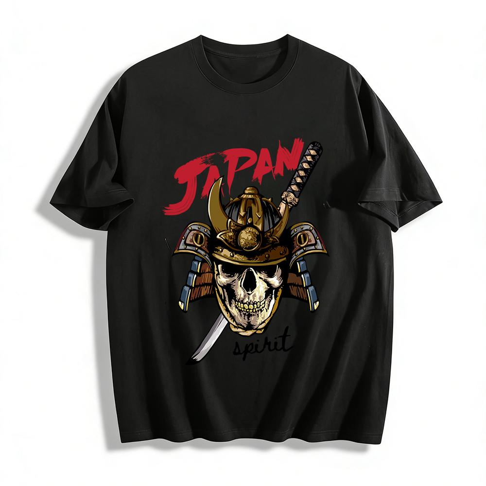 Vintage Japanese Samurai Skull Print Tee Japan Spirit Streetwear Top Pure cotton T-shirt XXS