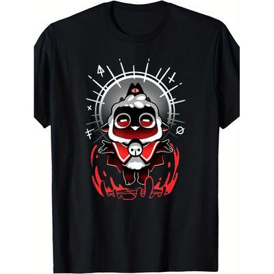 1pc Cult Of The Lamb T-Shirt - Retro Gaming Lamb & Iconic Mask Logo Design, Loose Fit Short Sleeve Tee with Double-Needle Stitching, Casual Video