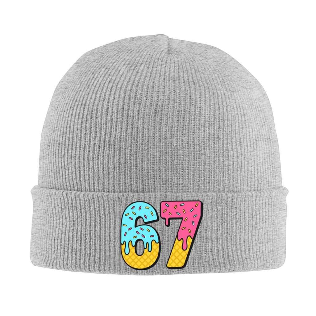 67 Meme Sechs Sieben Eiscreme Drip Mützen Beanie Mützen Frühling Grafik Strickmütze Vintage Damen Herren Unisex Hippie Warme Mütze