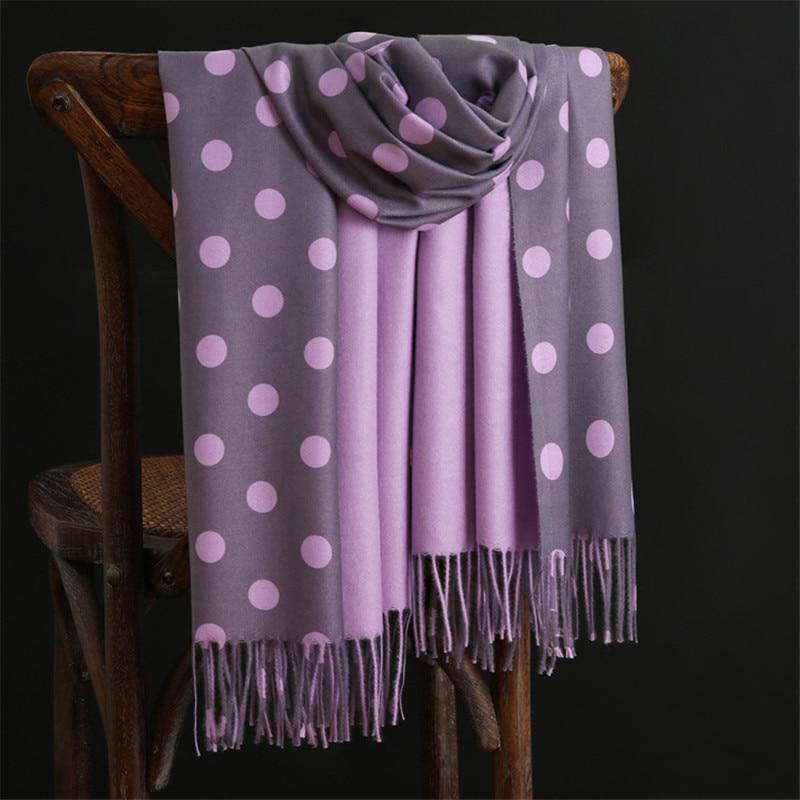 Winter Warm Cashmere Scarves Dot Pattern Pashmina Bandana Long Tassels Women Thicken Wraps Shawls