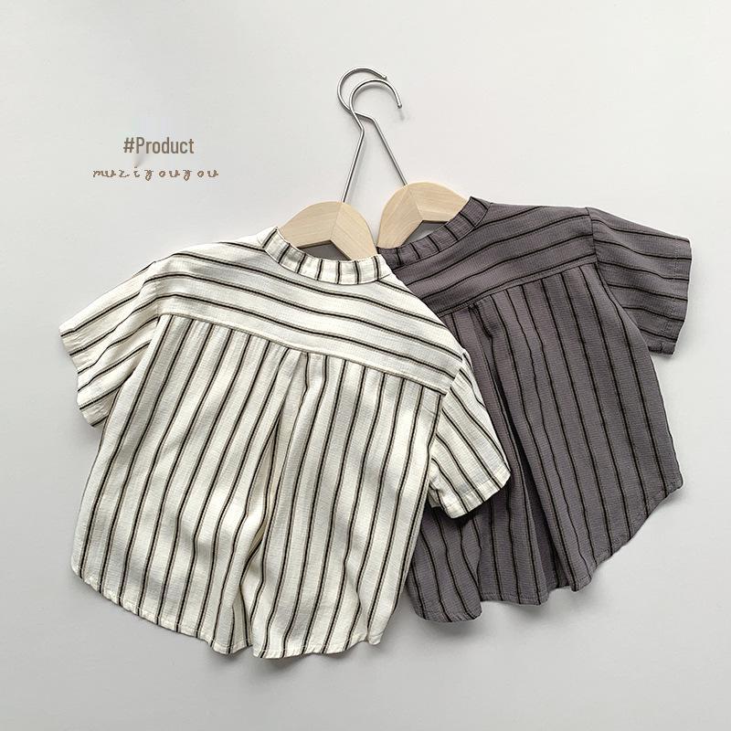Trendy Kids' Summer Striped Shirt - Unisex Japanese Korean Style Short Sleeve Top