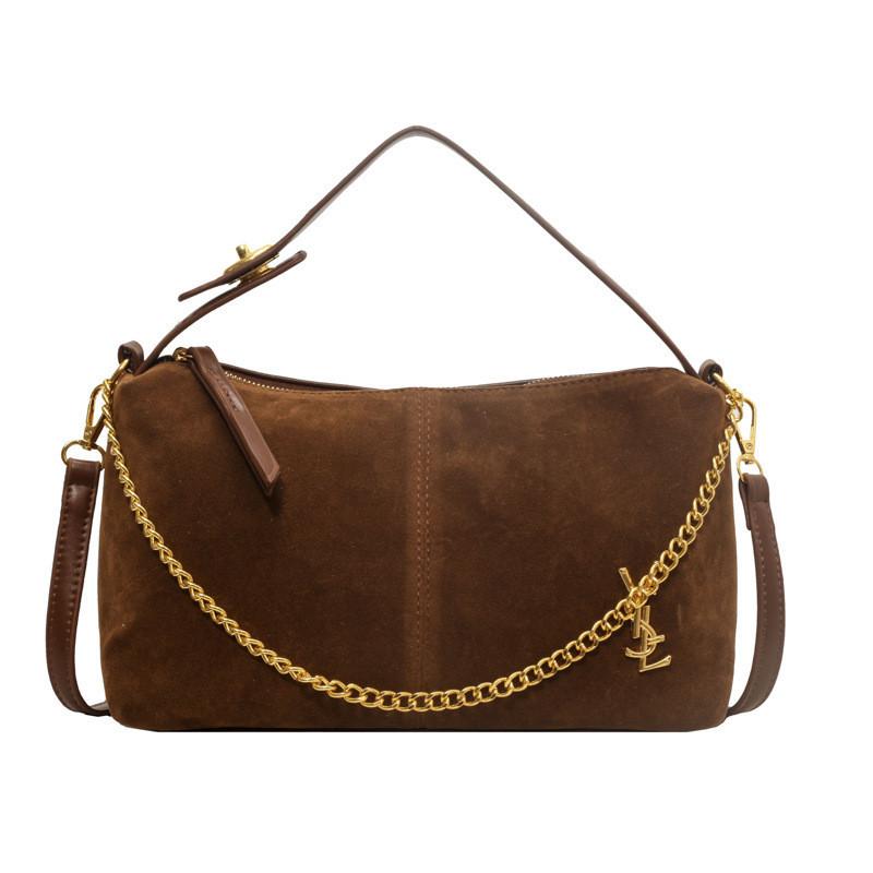 2023 New Vintage Suede Retro Stitching Shoulder Crossbody Bag Women Chain Handbag