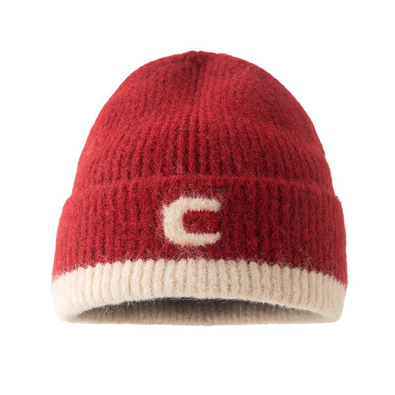 New color matching letter wool hat personalized men's and women's headgear hat autumn and winter warm face small trend wool knitted hat